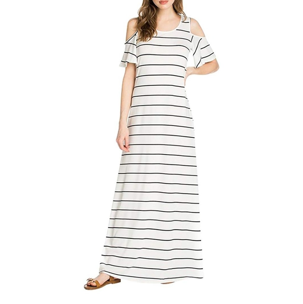 BRAND NEW Striped Cold-Shoulder Maxi Dress